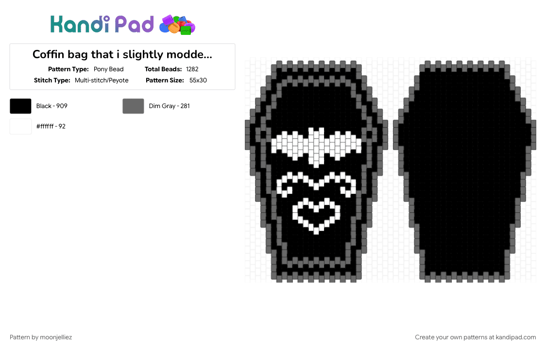 Coffin bag that i slightly modded the colors of - Pony Bead Pattern by moonjelliez on Kandi Pad - black, gray