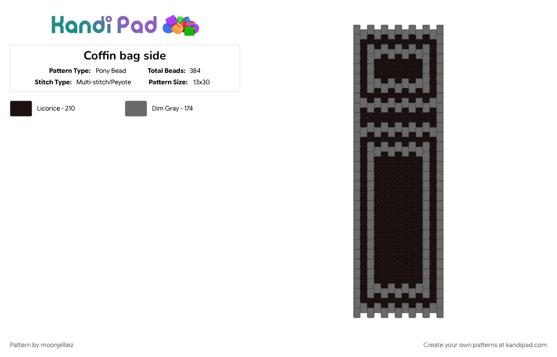 Coffin bag side - Pony Bead Pattern by moonjelliez on Kandi Pad - black, gray