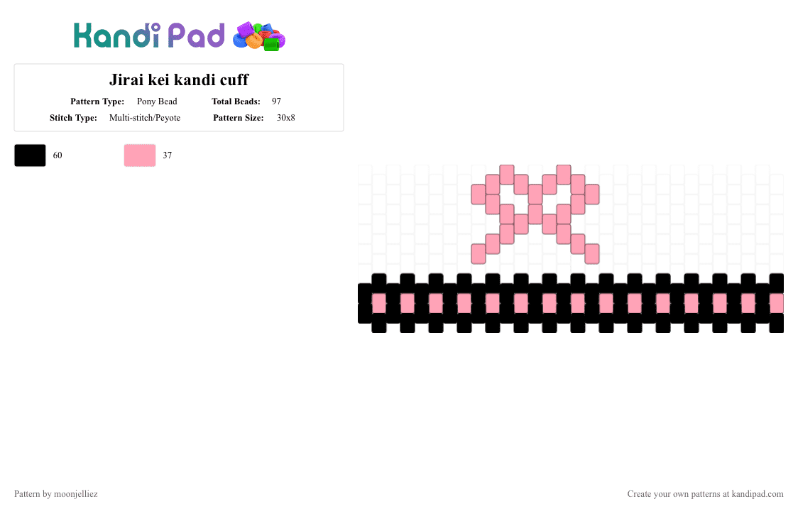 Jirai kei kandi cuff - Pony Bead Pattern by moonjelliez on Kandi Pad - black, bow, cute, jirai, jirai kei, lace, pink