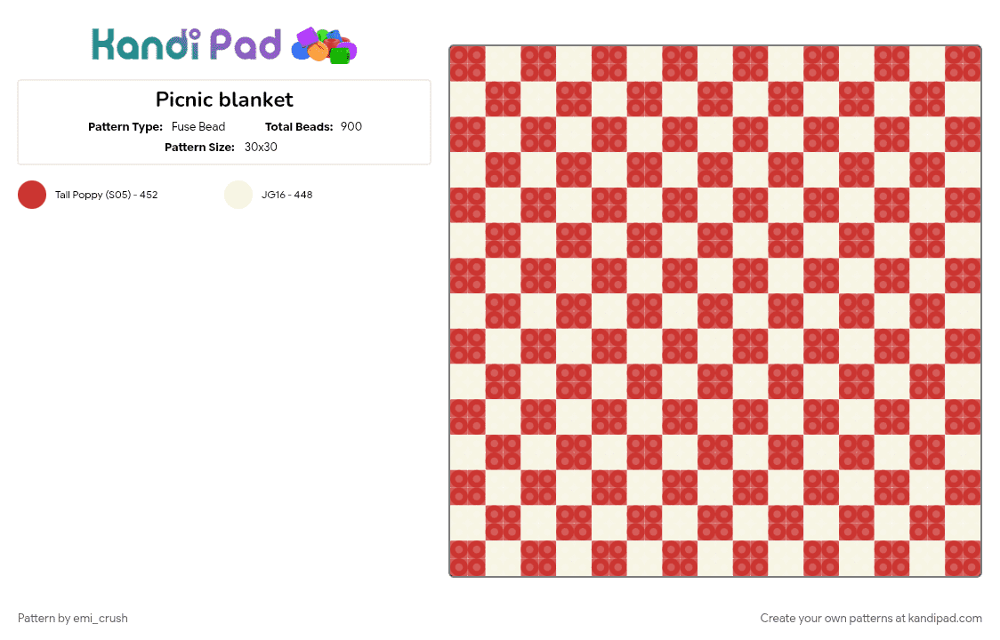 Picnic blanket - Fuse Bead Pattern by emi_crush on Kandi Pad - cotdpicnic, red, white