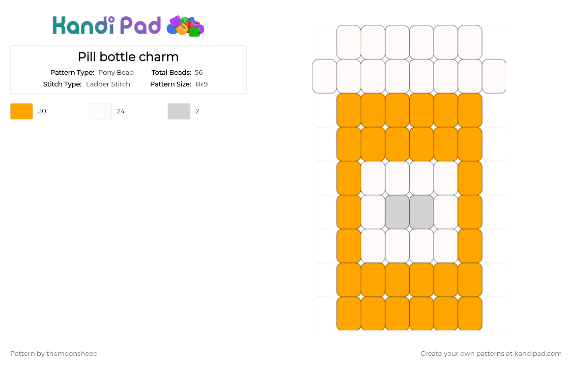 Pill bottle charm - Pony Bead Pattern by themoonsheep on Kandi Pad - orange, white