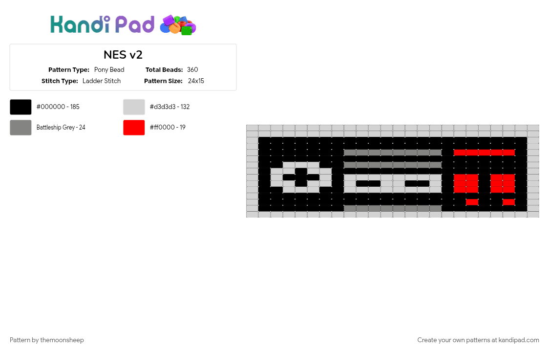NES v2 - Pony Bead Pattern by themoonsheep on Kandi Pad - gray, red, white