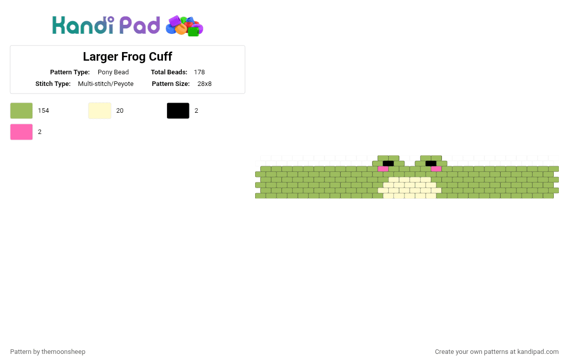 Larger Frog Cuff - Pony Bead Pattern by themoonsheep on Kandi Pad - green
