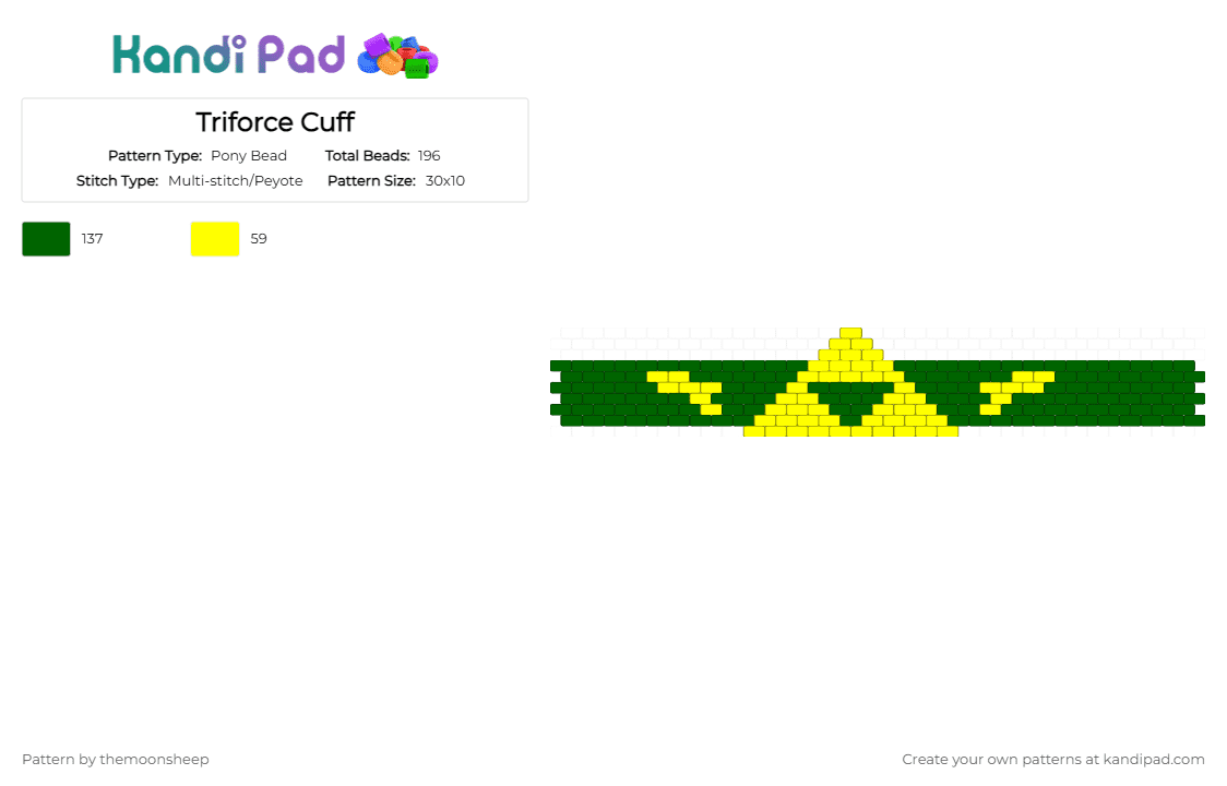 Triforce Cuff - Pony Bead Pattern by themoonsheep on Kandi Pad - green, yellow