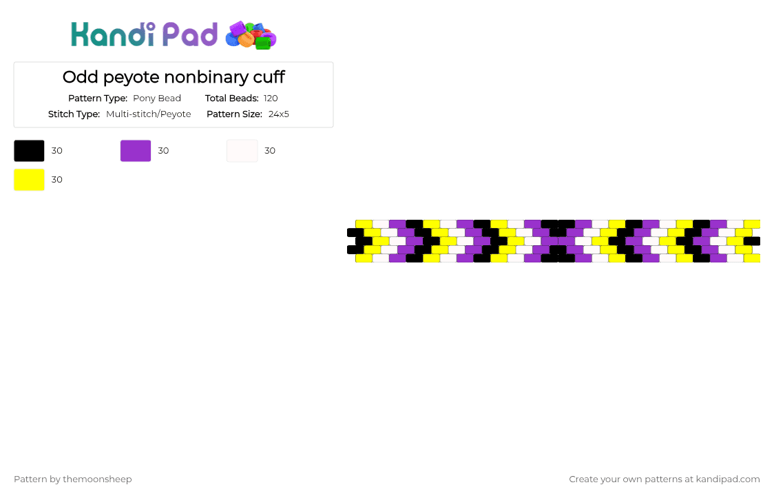 Odd peyote nonbinary cuff - Pony Bead Pattern by themoonsheep on Kandi Pad - purple, yellow