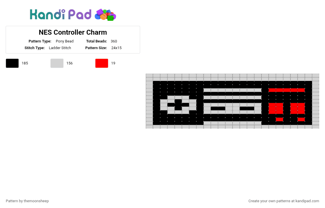 NES Controller Charm - Pony Bead Pattern by themoonsheep on Kandi Pad - white
