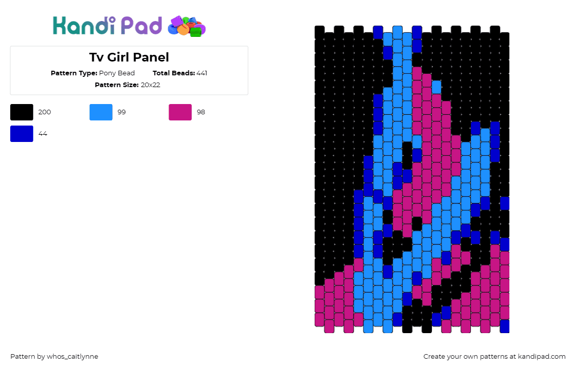 Tv Girl Panel - Pony Bead Pattern by whos_caitlynne on Kandi Pad - tv girl,band,album,music,pink,blue,black