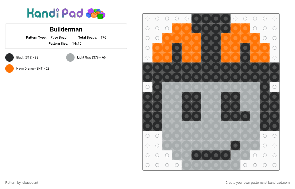 Builderman - Fuse Bead Pattern by idkaccount on Kandi Pad - gray, orange