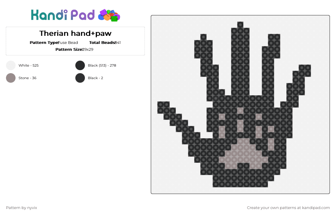 Therian hand+paw - Fuse Bead Pattern by nyvix on Kandi Pad - white