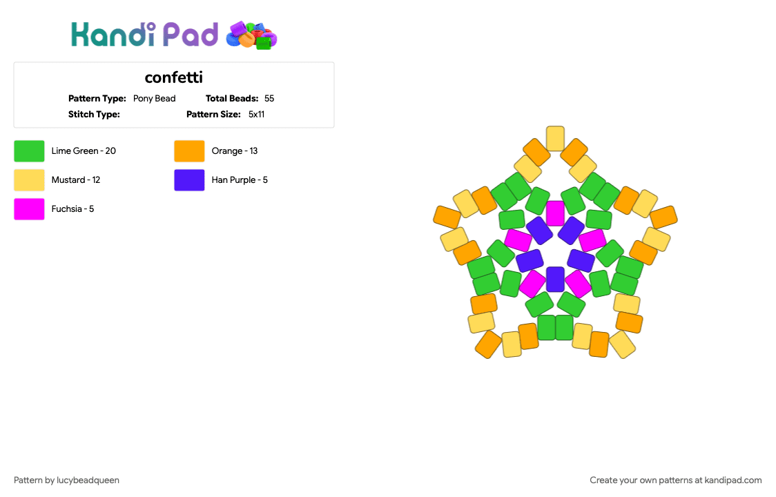confetti - Pony Bead Pattern by lucybeadqueen on Kandi Pad - green, orange, yellow