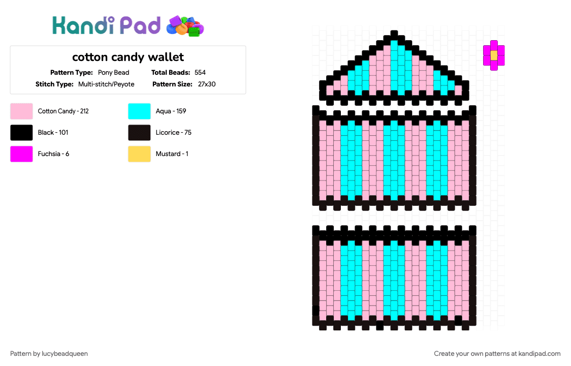 cotton candy wallet - Pony Bead Pattern by lucybeadqueen on Kandi Pad - light blue, pink