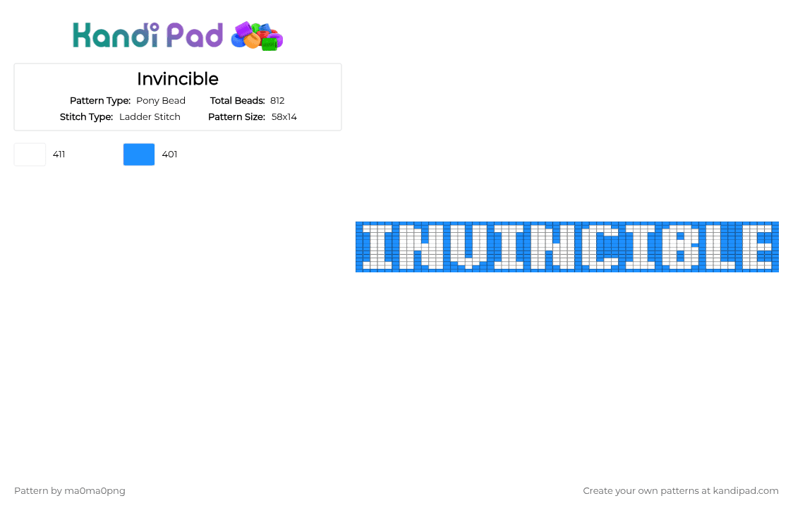 Invincible - Pony Bead Pattern by ma0ma0png on Kandi Pad - light blue, white