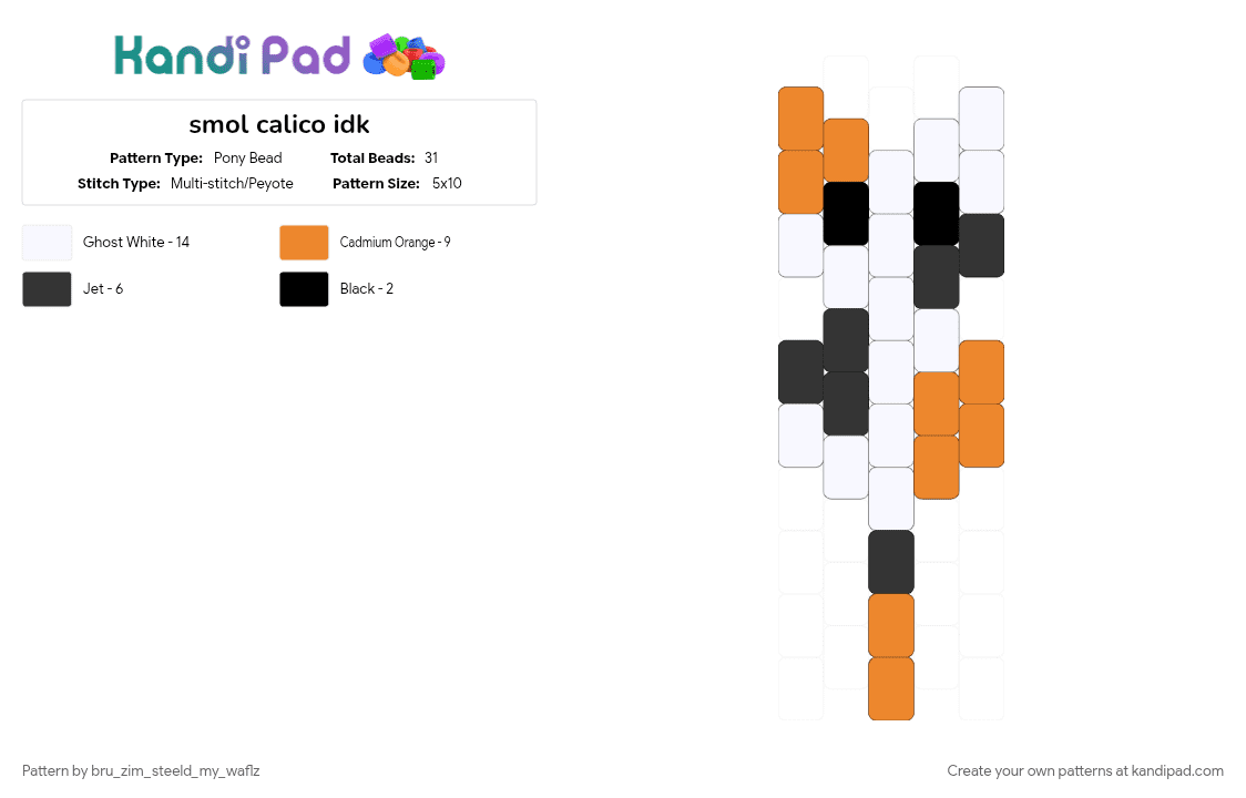 smol calico idk - Pony Bead Pattern by welovenarutolol on Kandi Pad - animal, calico, cat, charm, cute, orange, white