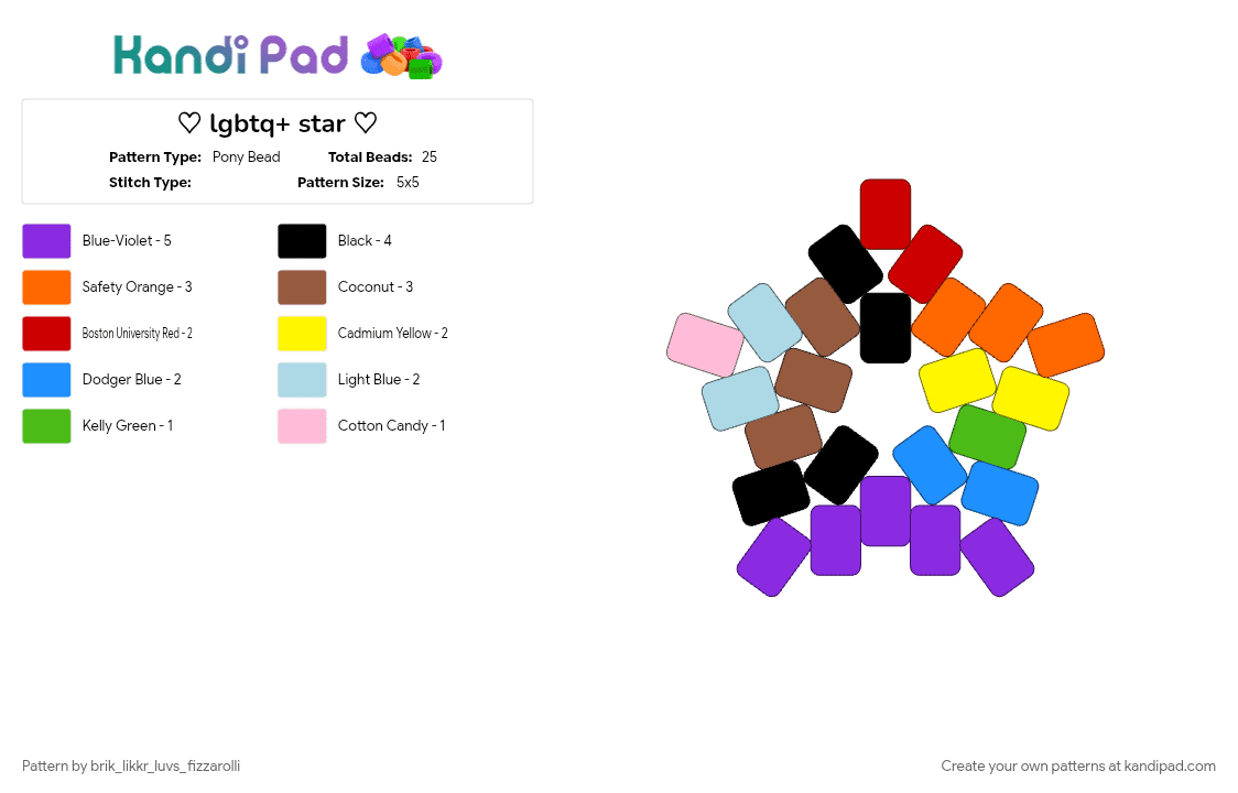 ♡ lgbtq+ star ♡ - Pony Bead Pattern by welovenarutolol on Kandi Pad - light blue, orange, purple, tan
