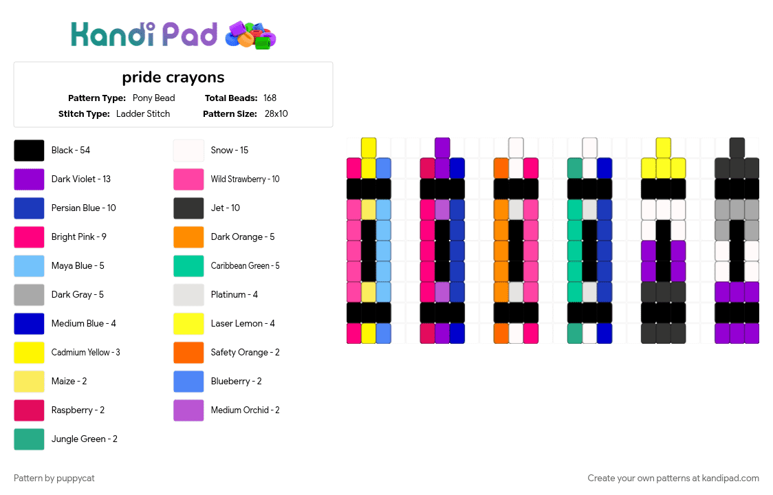 pride crayons - Pony Bead Pattern by uziizemolol on Kandi Pad - art, black, charm, charms, color, colorful, draw, flag, pink, pride, purple, yellow