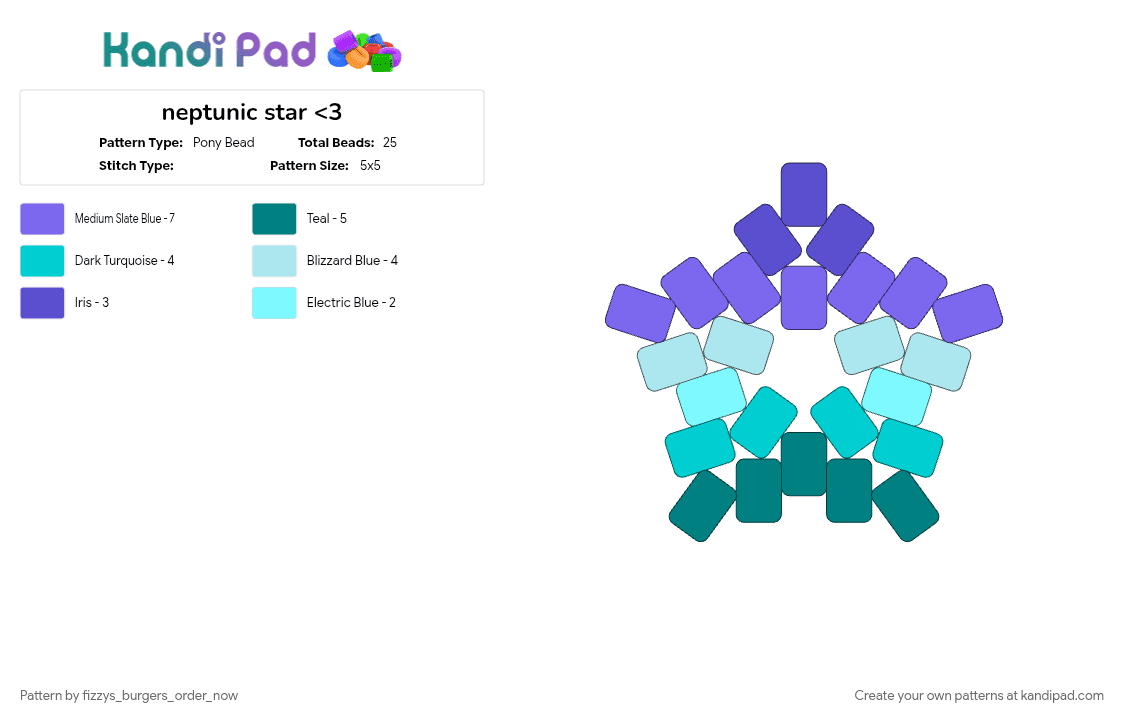 neptunic star ♡ - Pony Bead Pattern by brik_likkr_luvs_fizzarolli on Kandi Pad - blue, light blue