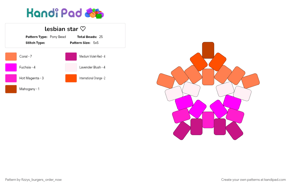 lesbian star ♡ - Pony Bead Pattern by bru_zim_steeld_my_waflz on Kandi Pad - orange, pink