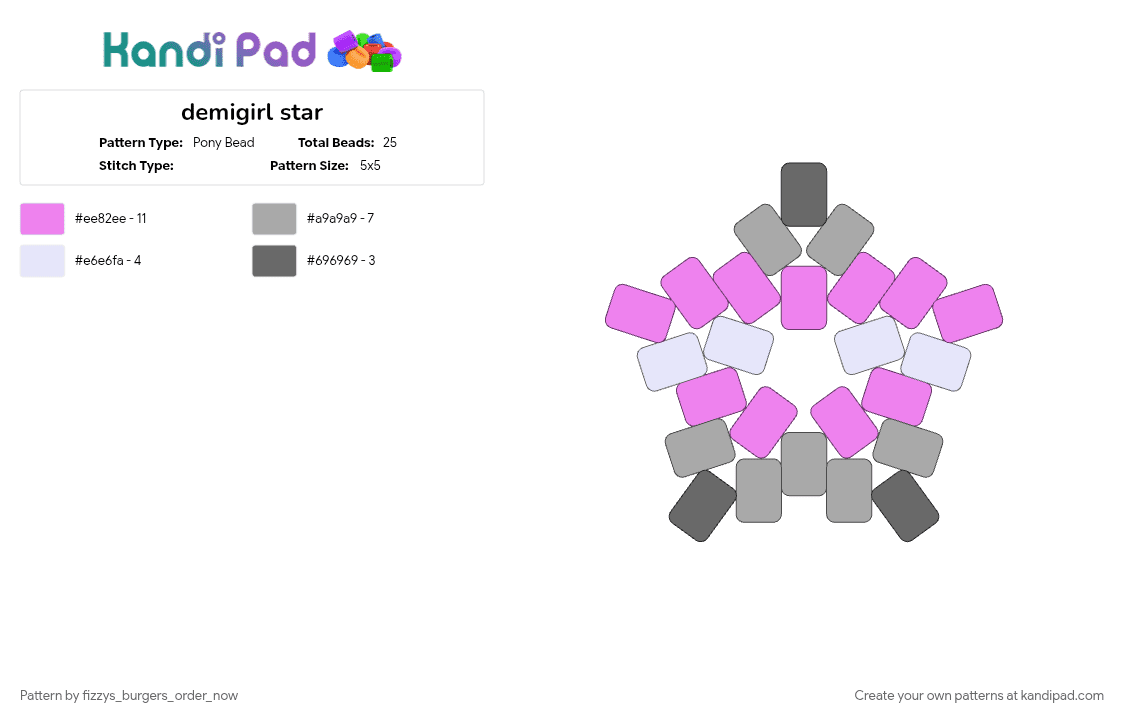 demigirl star ♡ - Pony Bead Pattern by brik_likkr_luvs_fizzarolli on Kandi Pad - beige, pink