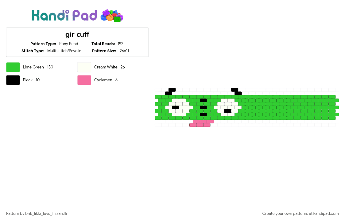 gir cuff - Pony Bead Pattern by welovenarutolol on Kandi Pad - gir, green, invader zim, tv show, zim
