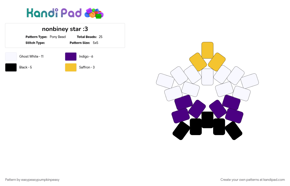 nonbiney star :3 - Pony Bead Pattern by gee_way_for_president on Kandi Pad - purple, yellow