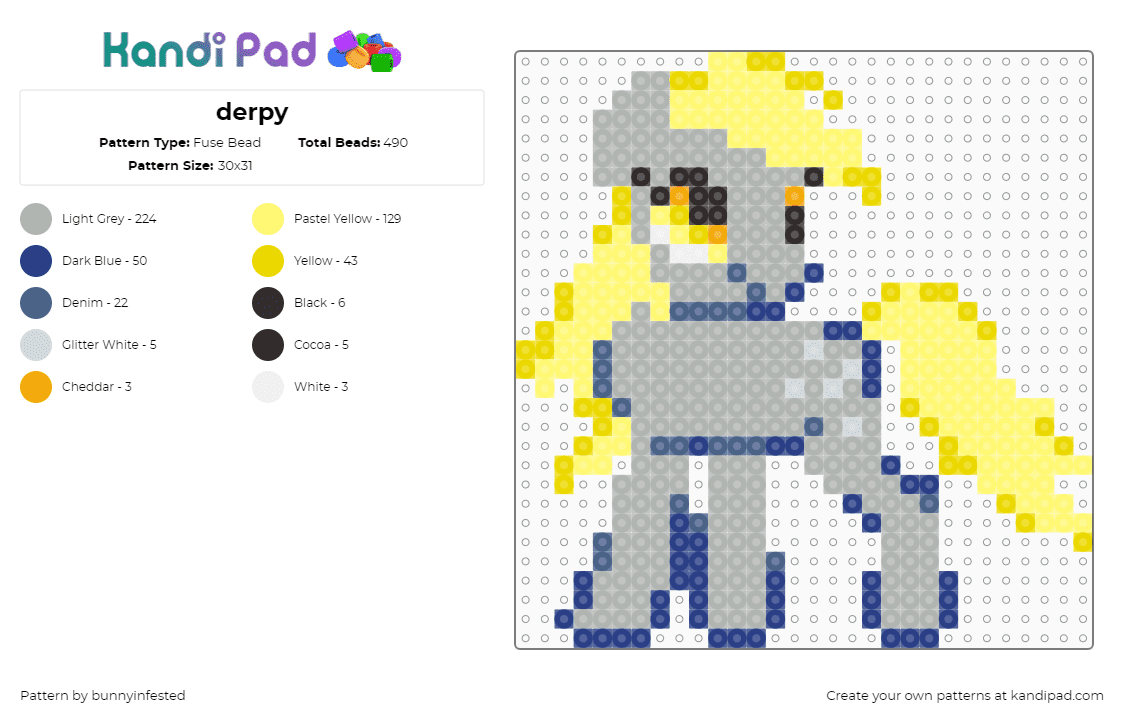 derpy - Fuse Bead Pattern by bunnyinfested on Kandi Pad - derpy,mlp,my little pony,gray,yellow