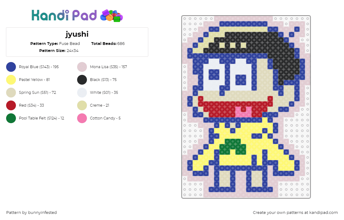 jyushi - Fuse Bead Pattern by bunnyinfested on Kandi Pad - jyushimatsu matsuno,osomatsu-kun,character,manga,comic,silly,smile,yellow,beige