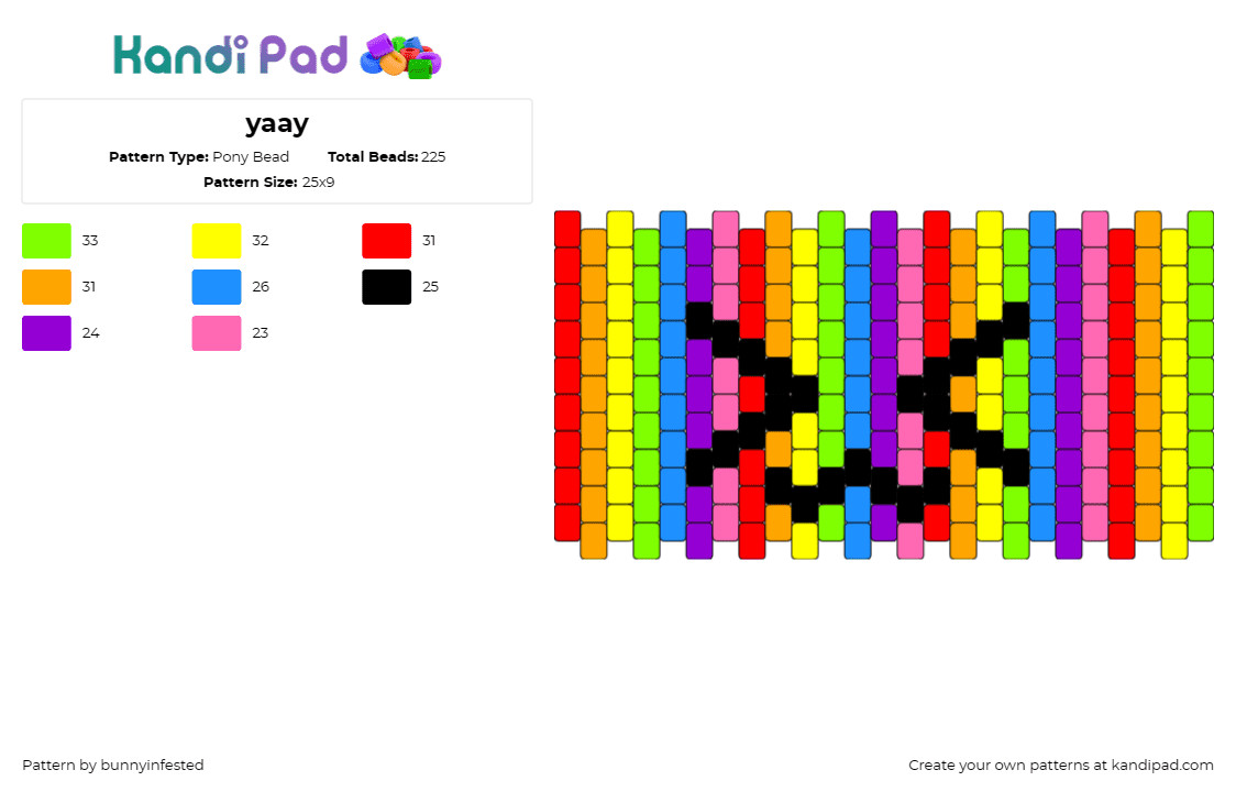 yaay - Pony Bead Pattern by bunnyinfested on Kandi Pad - rainbow,emoticon ,face,vertical,stripes,cuff