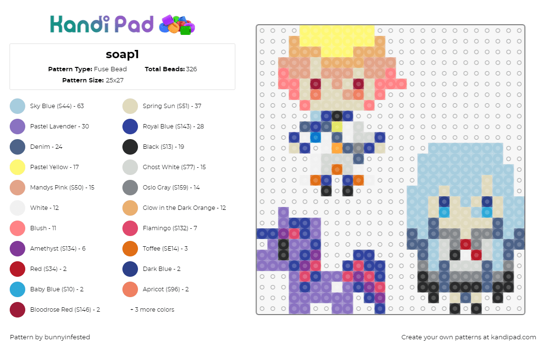 soap1 - Fuse Bead Pattern by bunnyinfested on Kandi Pad - tenma tsukasa,twilight sparkle,characters,mlp,vocaloid,music,my little pony,purple,light blue,orange