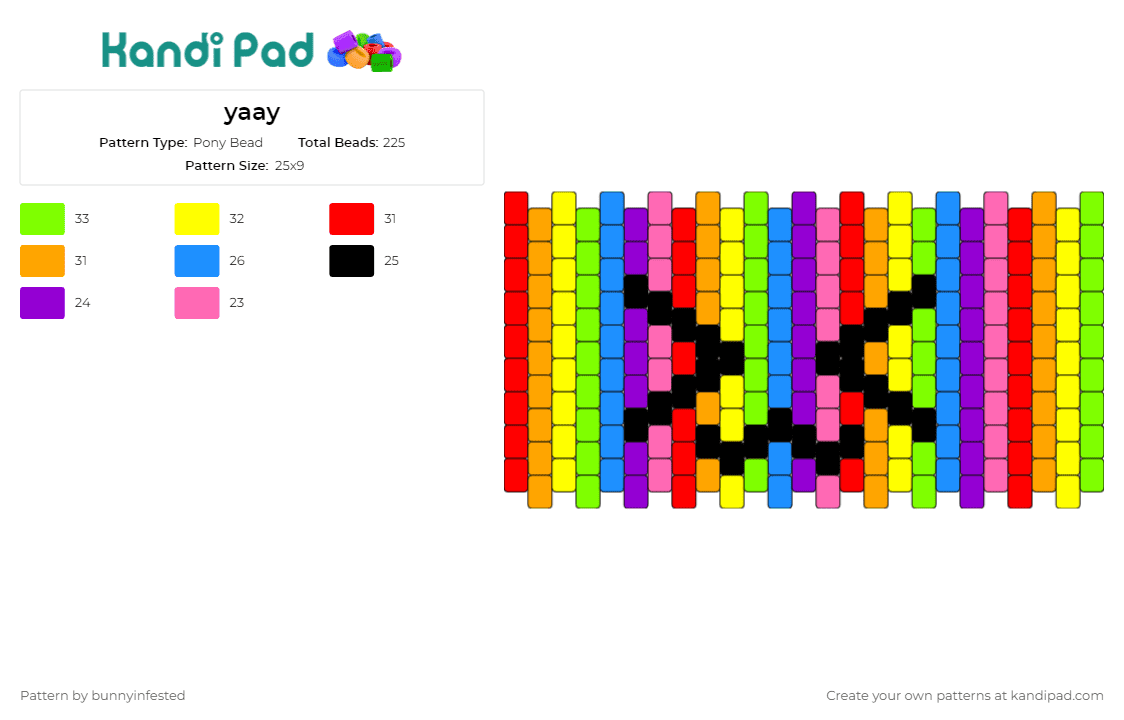 yaay - Pony Bead Pattern by bunnyinfested on Kandi Pad - rainbow,emoticon ,face,vertical,stripes,cuff