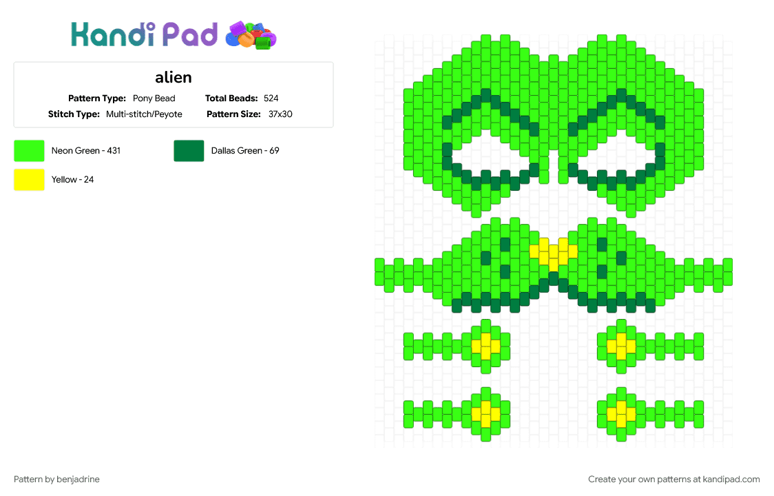 alien - Pony Bead Pattern by benjadrine on Kandi Pad - green