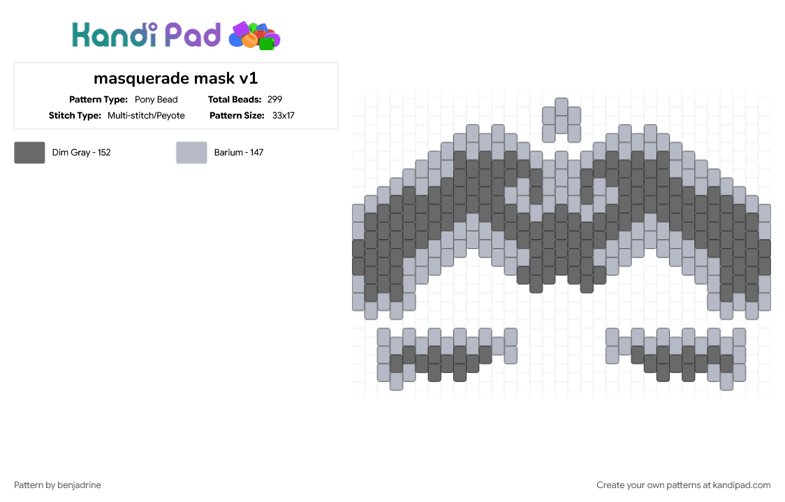 masquerade mask v1 - Pony Bead Pattern by benjadrine on Kandi Pad - base, gray, mask, white