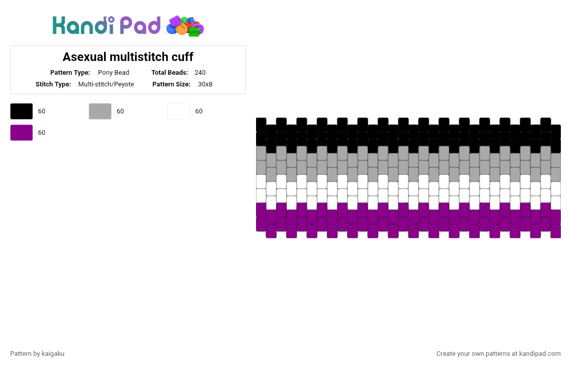 Asexual multistitch cuff - Pony Bead Pattern by kaigaku on Kandi Pad - beige,pink,asexual,lgbt,lgbtq,lgbtqia,alastor,pride,aroace,aromantic