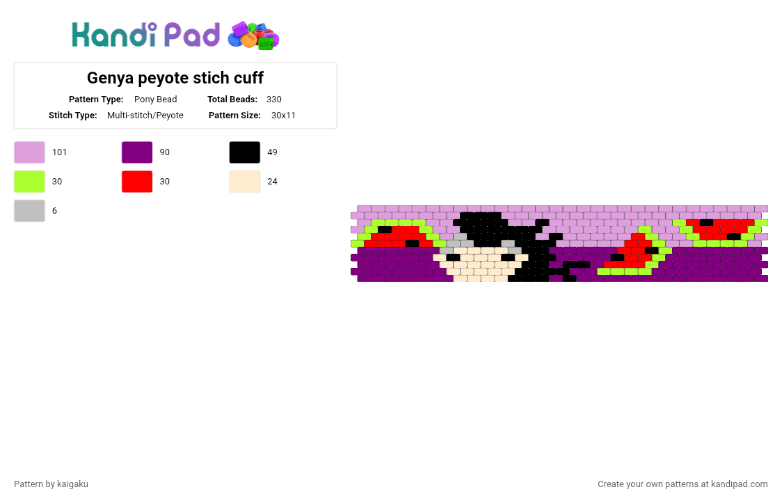 Genya peyote stich cuff - Pony Bead Pattern by kaigaku on Kandi Pad - cuff, demon slayer, genya, kny, peyote stich, pink, watermelon