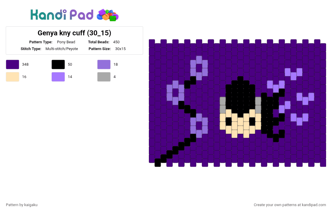 Genya kny cuff (30_15) - Pony Bead Pattern by kaigaku on Kandi Pad - demon slayer, genya, kny, purple