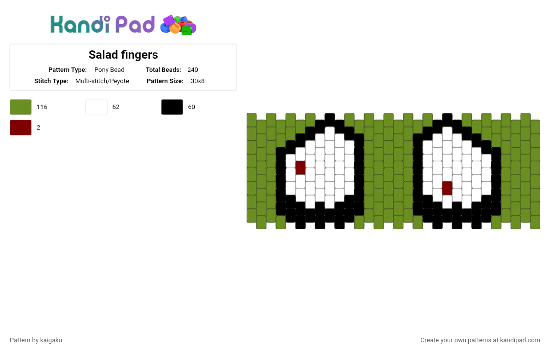 Salad fingers - Pony Bead Pattern by kaigaku on Kandi Pad - green,salad fingers,tv,cartoon character,comedy,horror