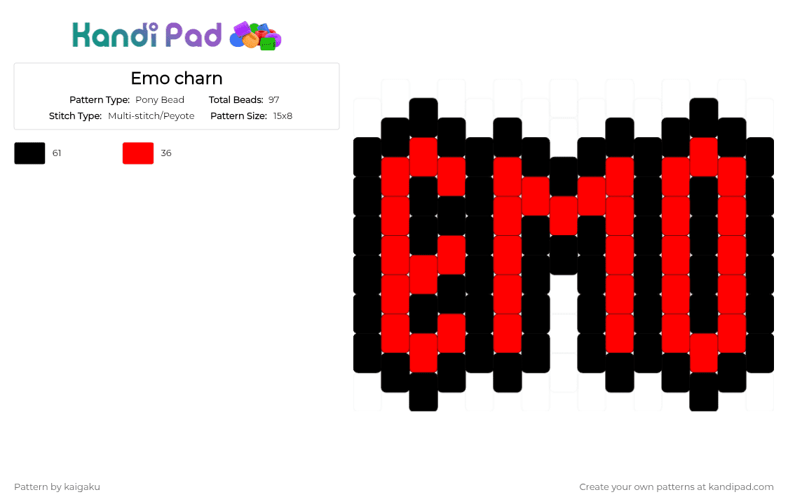Emo charn - Pony Bead Pattern by kaigaku on Kandi Pad - alt, alternate, black, emo, green day, hot topic, mcr, piece the vail, red