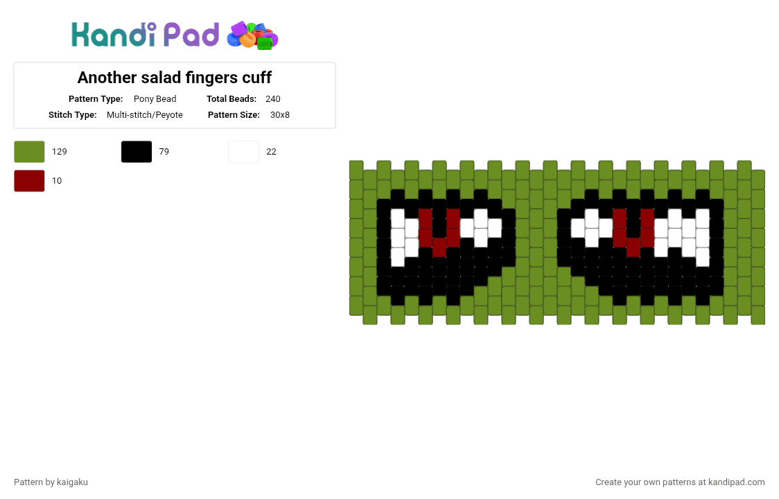 Another salad fingers cuff - Pony Bead Pattern by kaigaku on Kandi Pad - green,cotdmonsters,salad fingers