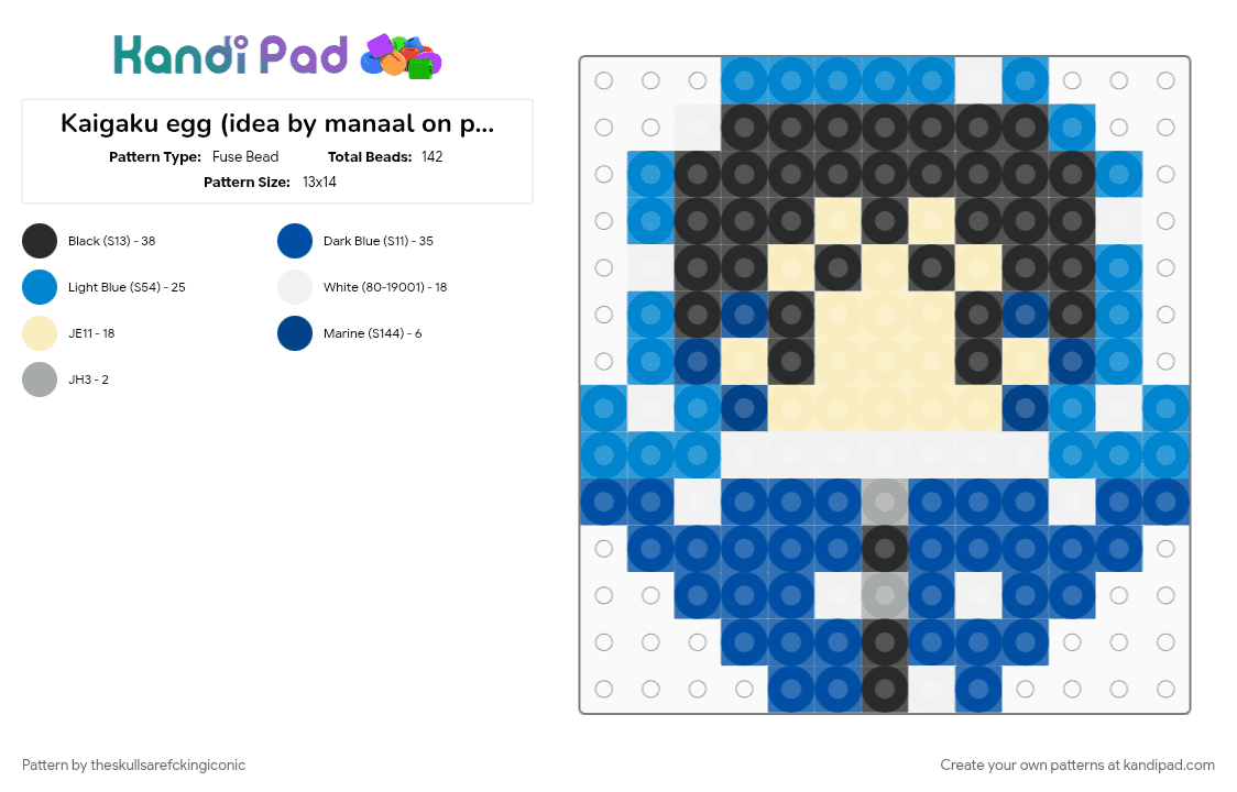 Kaigaku egg (idea by manaal on pintrest they made tanjiro nezuko giyu shinobu zenitsu and inosuke) - Fuse Bead Pattern by theskullsarefckingiconic on Kandi Pad - anime, blue, demon slayer, egg, kaigaku, kimetsu no yaiba, kny, zenitsu, zenitsu agatsuma