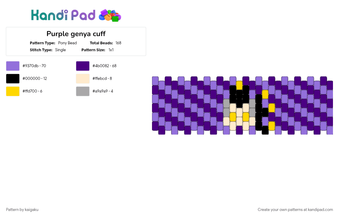 Purple genya cuff - Pony Bead Pattern by kaigaku on Kandi Pad - anime, characters, cuff, demon slayer, genya, kamaboko squad, kny, purple