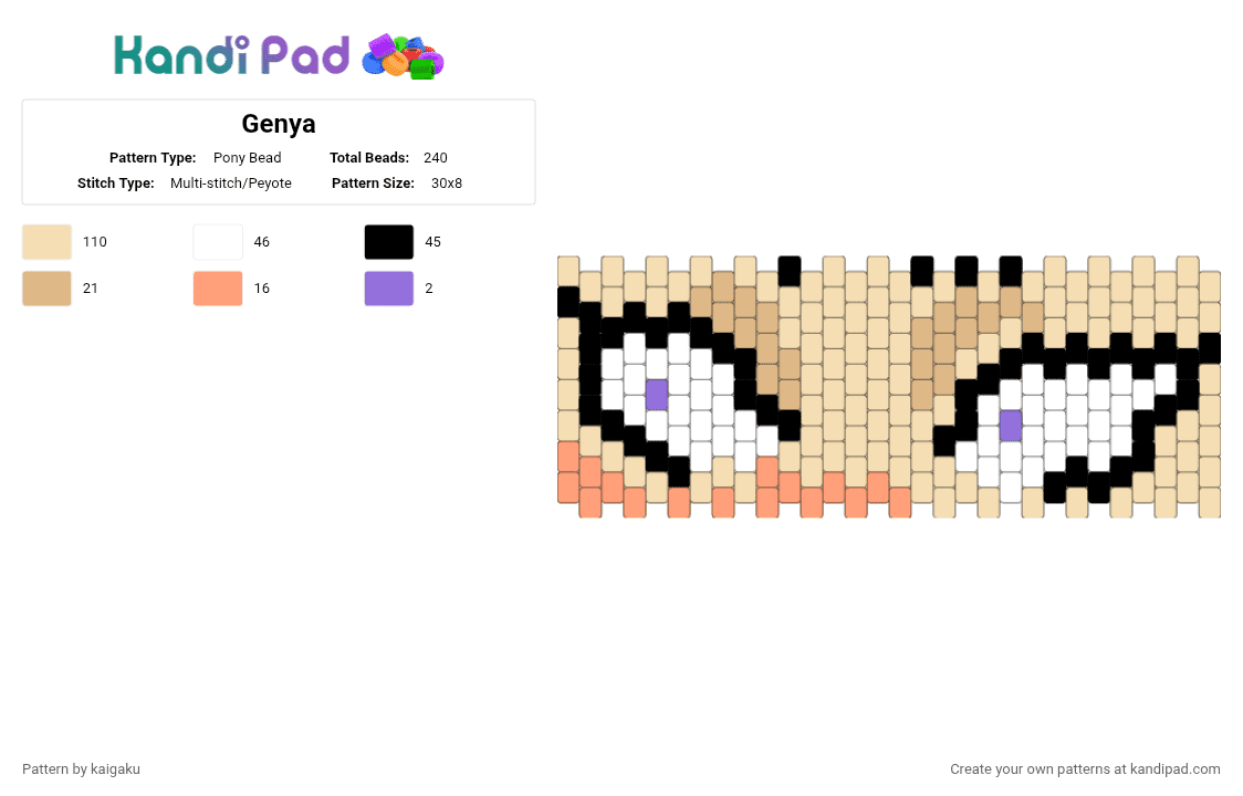 Genya eye multistich cuff - Pony Bead Pattern by kaigaku on Kandi Pad - beige