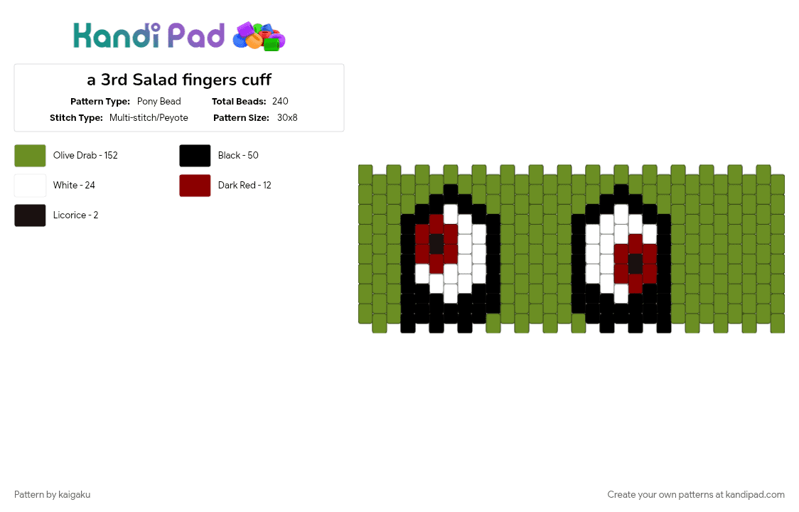 a 3rd Salad fingers cuff - Pony Bead Pattern by kaigaku on Kandi Pad - salad fingers
