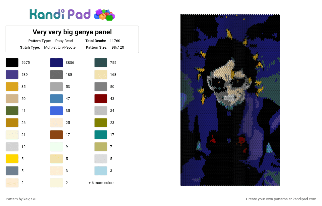 Very very big genya panel - Pony Bead Pattern by kaigaku on Kandi Pad - black, demon slayer, genya, gray, kamaboko sqad, kny, panel, purple