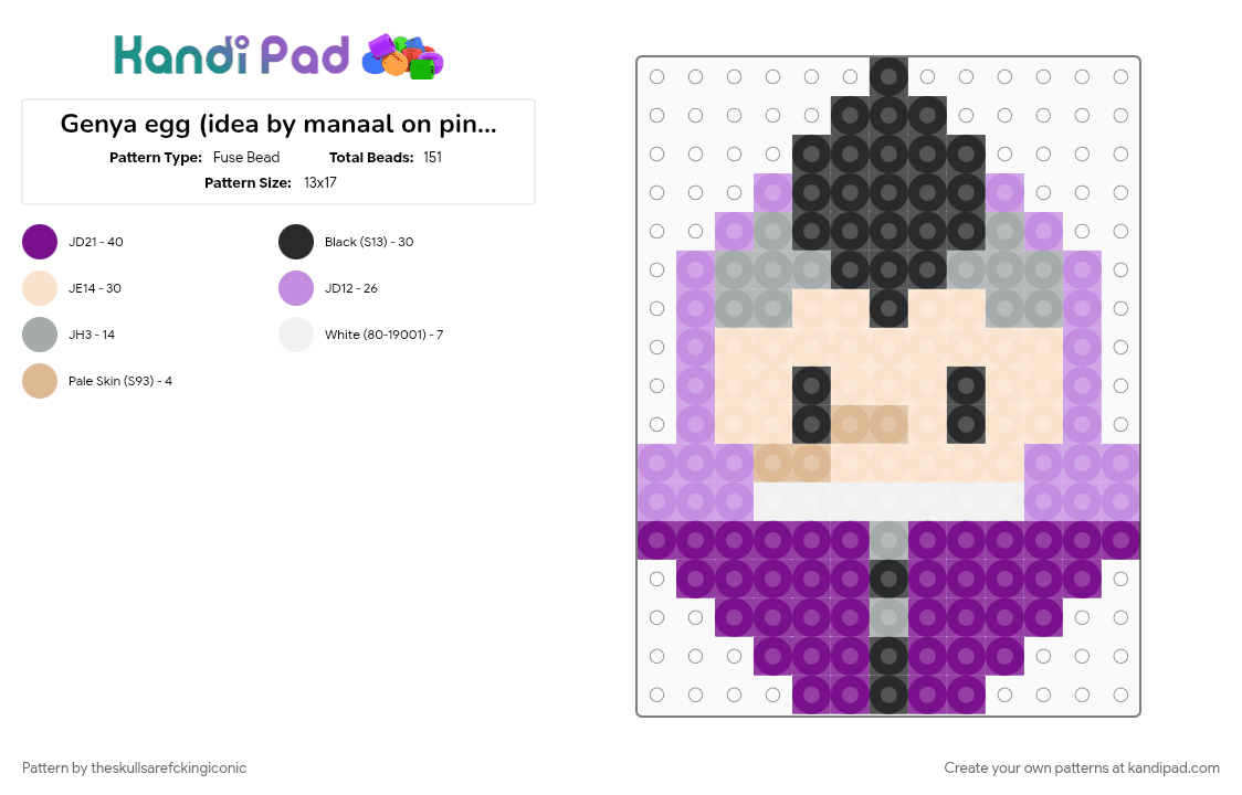 Genya egg (idea by manaal on pintrest they made tanjiro nezuko giyu shinobu zenitsu and inosuke) - Fuse Bead Pattern by theskullsarefckingiconic on Kandi Pad - anime, demon slayer, egg, genya, genya shinazugawa, kimetsu no yaiba, kny, pink, shinagawa genya
