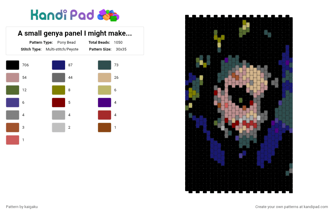 A small genya panel I might make another one - Pony Bead Pattern by kaigaku on Kandi Pad - beige, black, demon slayer, genya, gray, kny, mitsuri, muichiro, nezuko, purple, sanemi, tanjiro