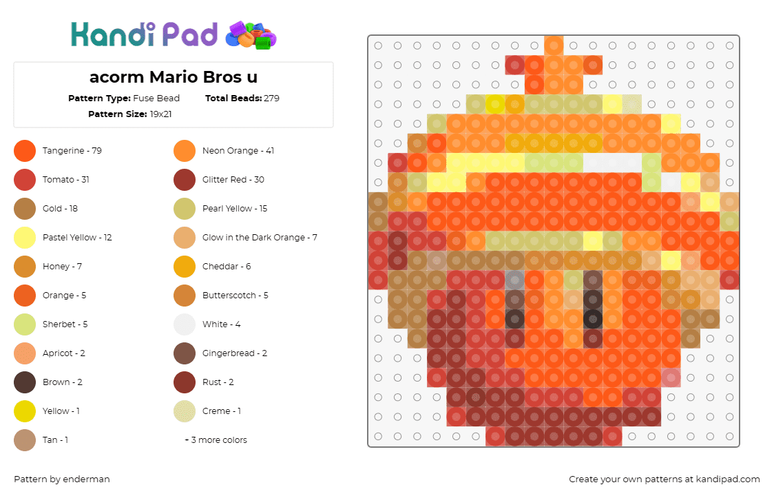 acorm Mario Bros u - Fuse Bead Pattern by enderman on Kandi Pad - acorn,mario,nintendo,orange