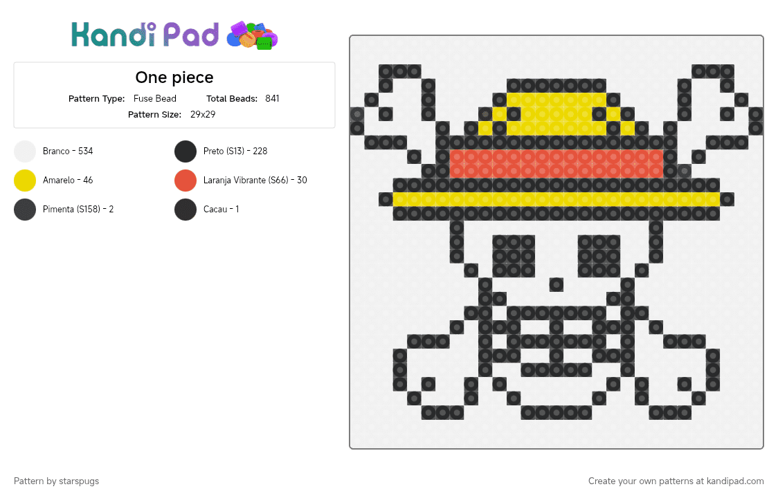 One piece - Fuse Bead Pattern by starspugs on Kandi Pad - white,yellow,red