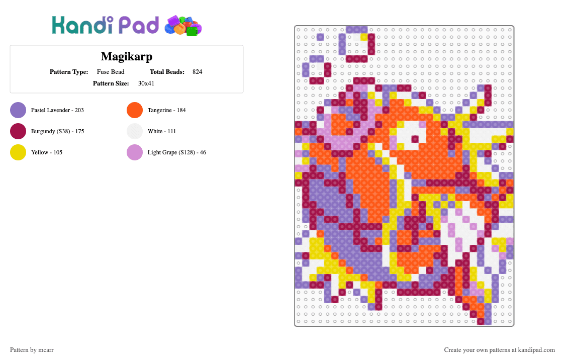 Magikarp - Fuse Bead Pattern by mcarr on Kandi Pad - pink,orange,blue,pokemon