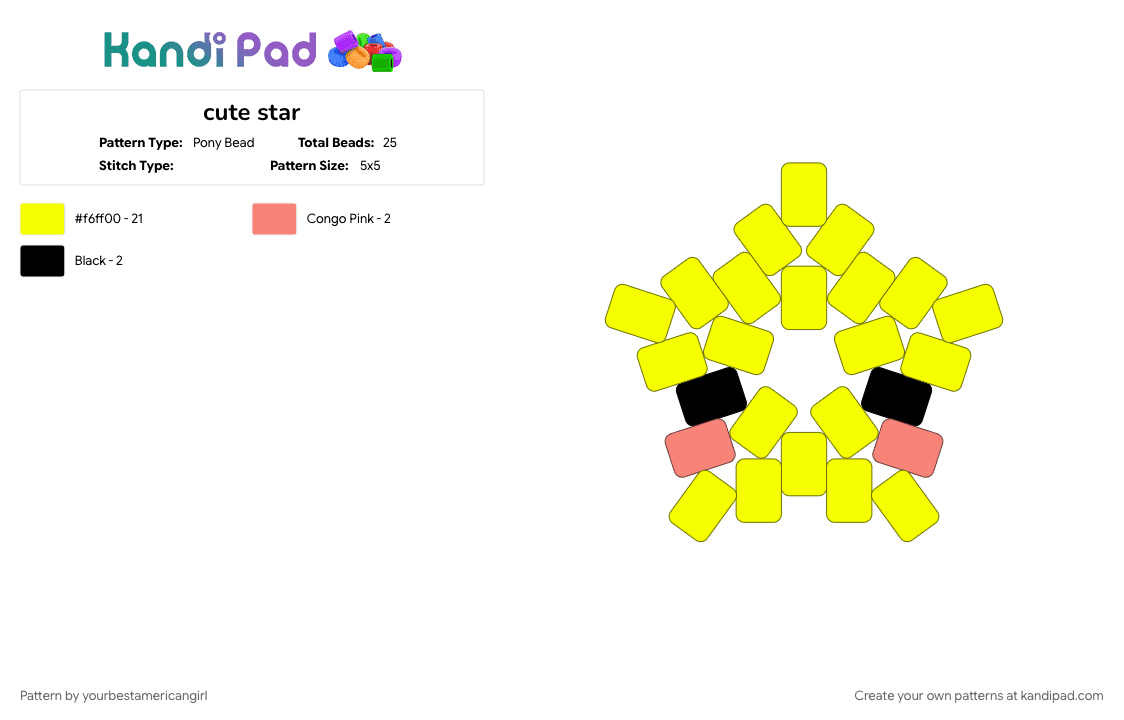 cute star - Pony Bead Pattern by yourbestamericangirl on Kandi Pad - yellow