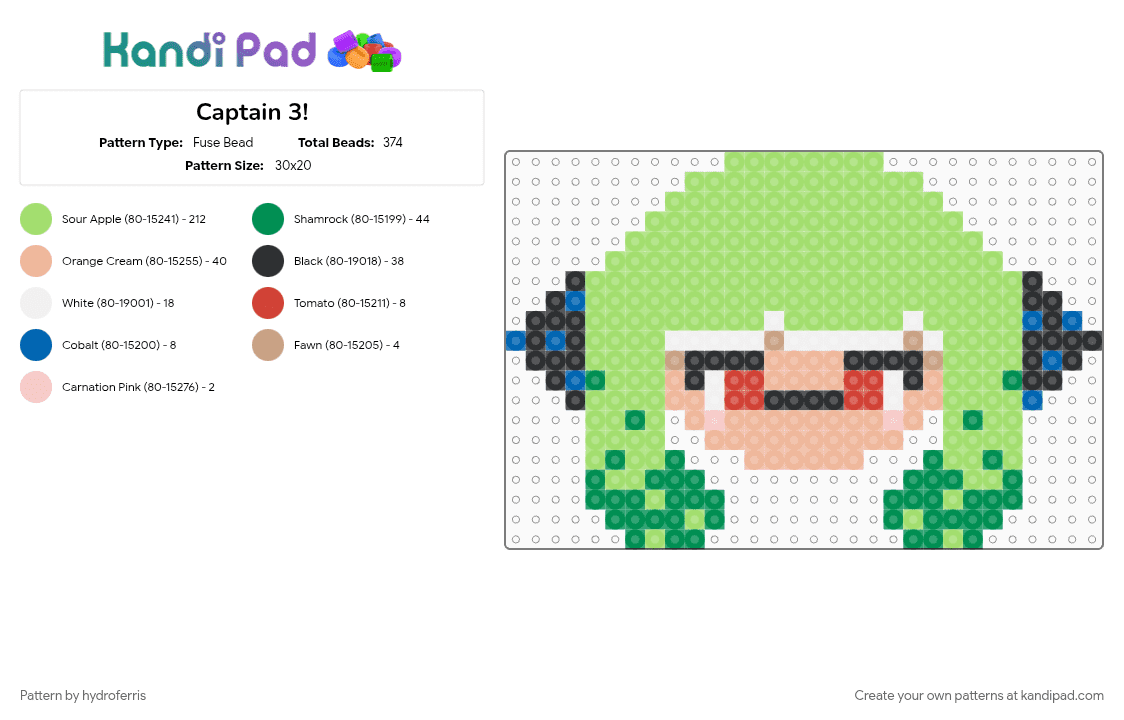 Captain 3! - Fuse Bead Pattern by hydroferris on Kandi Pad - green, splatoon