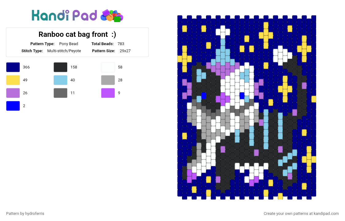 Ranboo cat bag front  :) - Pony Bead Pattern by hydroferris on Kandi Pad - purple